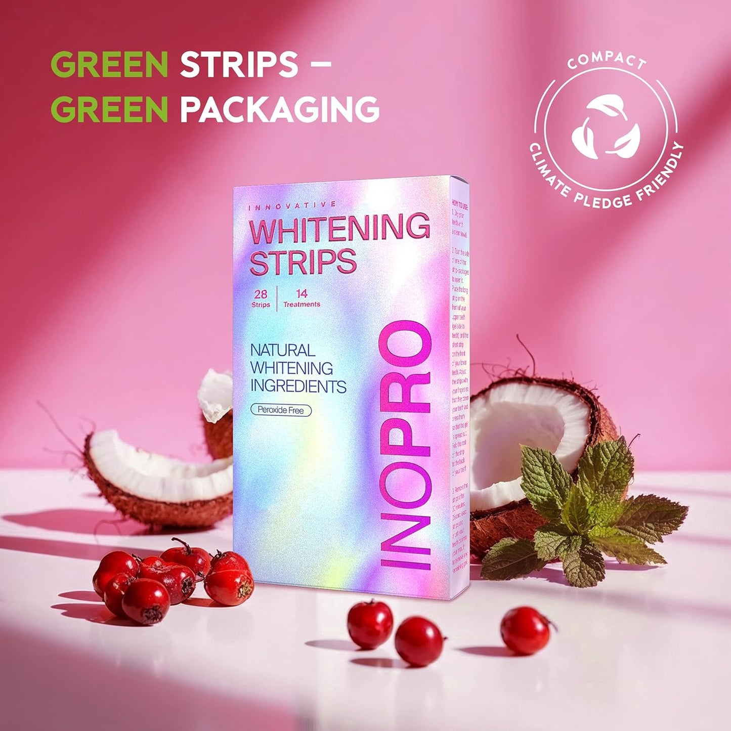 Teeth Whitening Strips 14 Treatments Kit - Teeth Whitener, Peroxide Free, Green White Strips for Teeth Whitening with Arbutin, Coconut Oil, Deep Stains Removal (28 Strips)