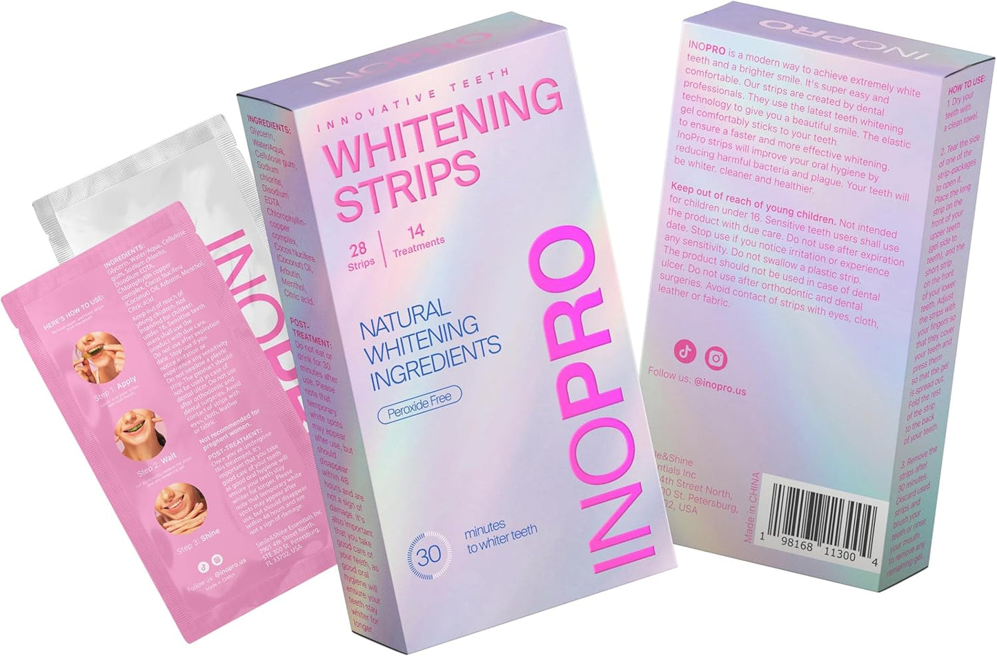Teeth Whitening Strips 14 Treatments Kit - Teeth Whitener, Peroxide Free, Green White Strips for Teeth Whitening with Arbutin, Coconut Oil, Deep Stains Removal (28 Strips)