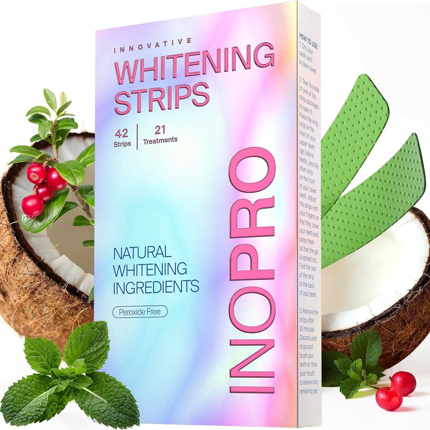 Teeth Whitening Strips 14 Treatments Kit - Teeth Whitener, Peroxide Free, Green White Strips for Teeth Whitening with Arbutin, Coconut Oil, Deep Stains Removal (28 Strips)