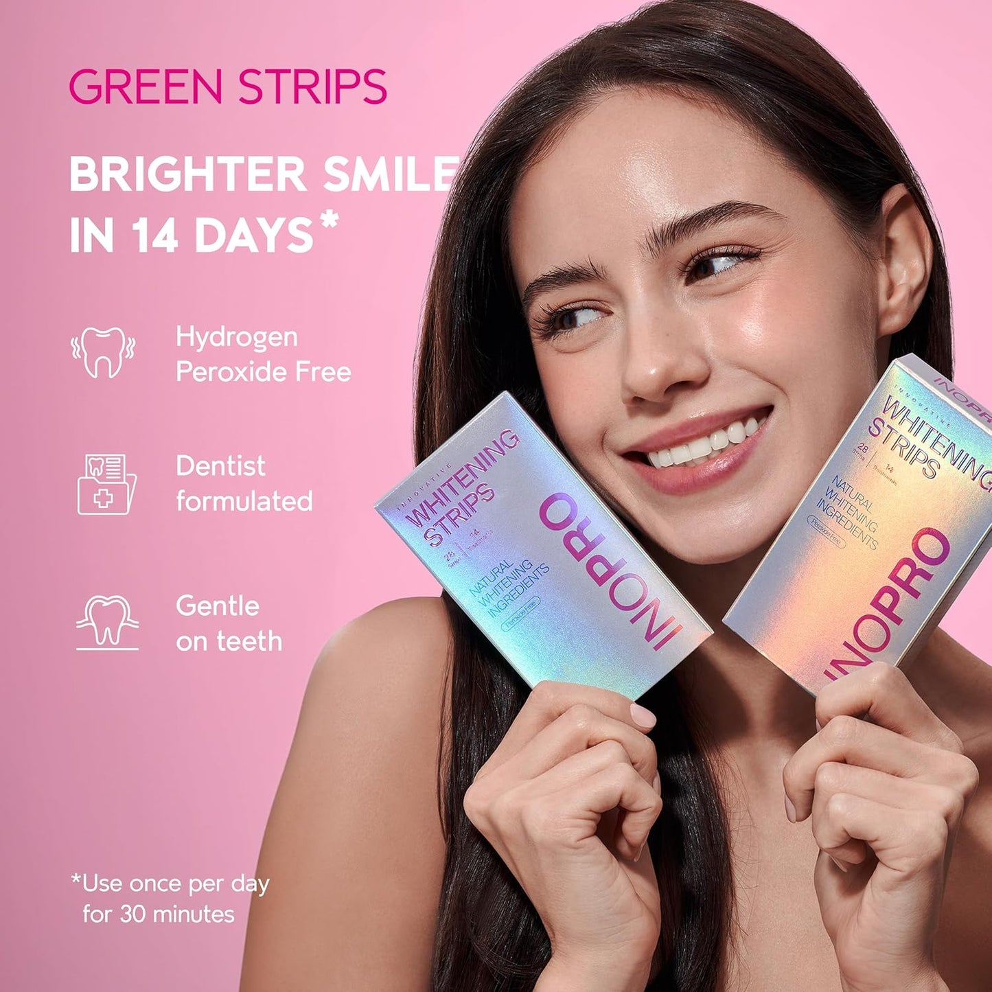 Teeth Whitening Strips 14 Treatments Kit - Teeth Whitener, Peroxide Free, Green White Strips for Teeth Whitening with Arbutin, Coconut Oil, Deep Stains Removal (28 Strips)