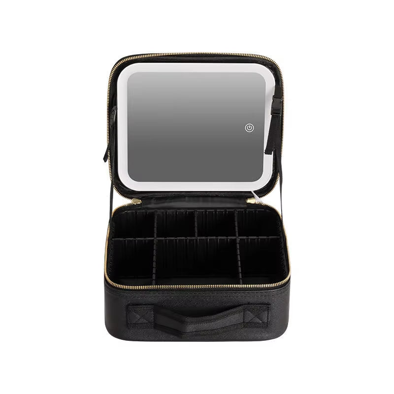 Portable Storage Bag Large Capacity Travel Cosmetic Makeup Bag with 3 in 1 LED Light Mirror