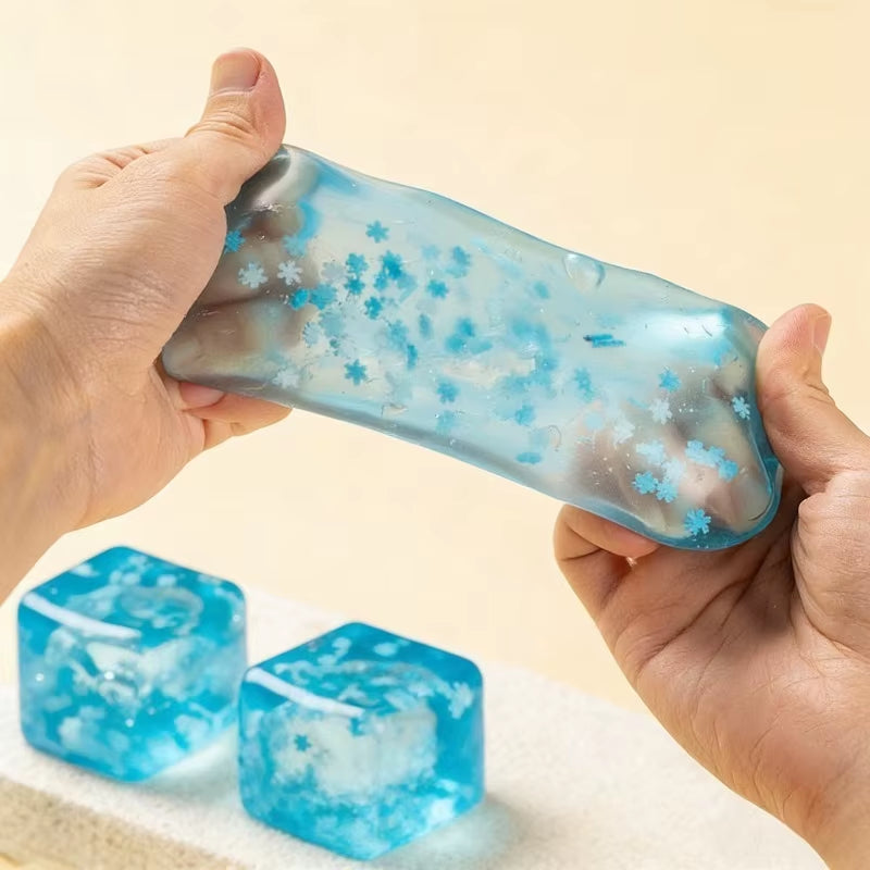 Hot Sale Snowflakes Ice Cube Maltose Squeeze Toy Squishy Square Fidgets Toys Funny Anti-Stress Sensory Toy for Adults Gifts