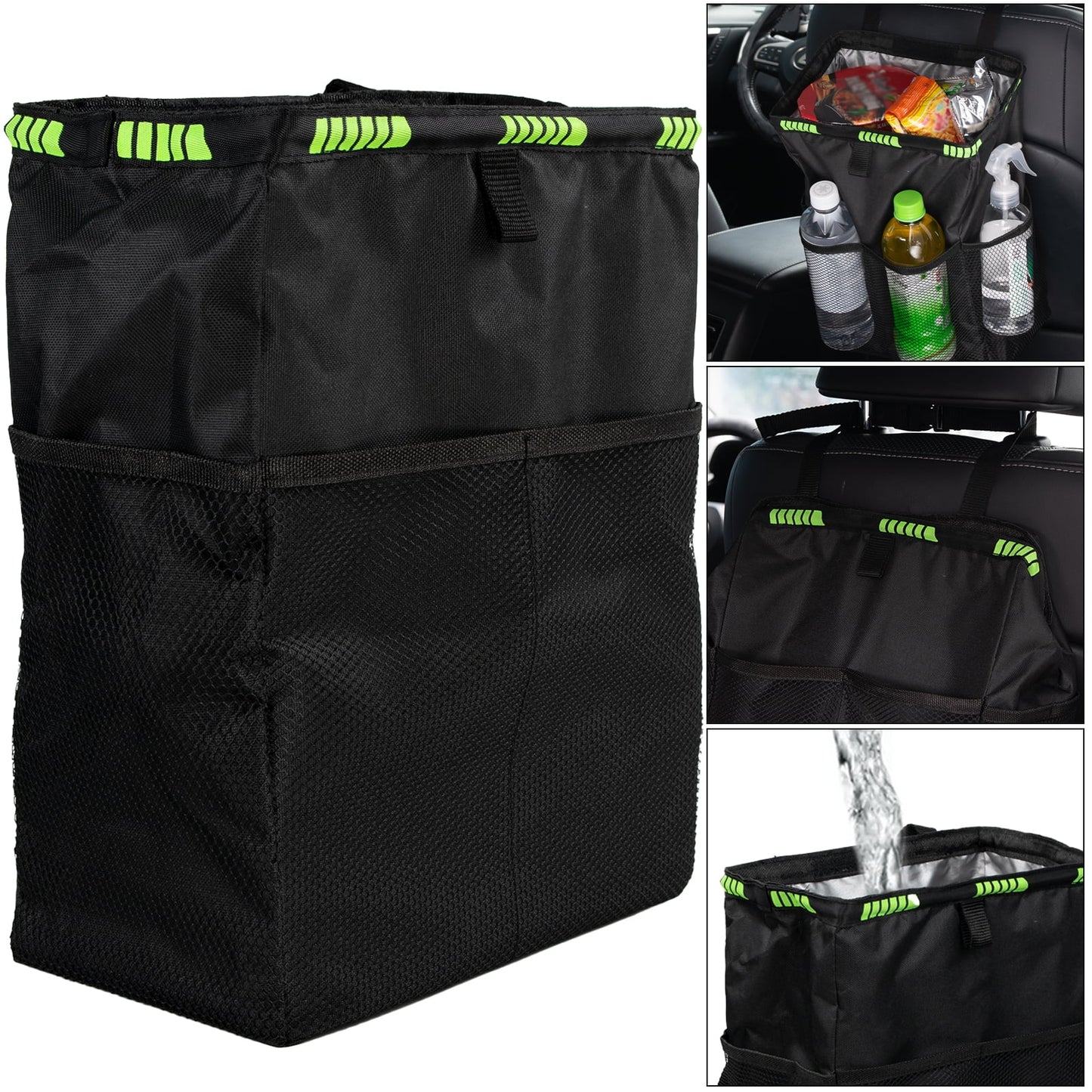 2PCS Waterproof Car Trash Can Garbage Bag with Storage Pockets Large Size Travel Back Seat Hang Organizer