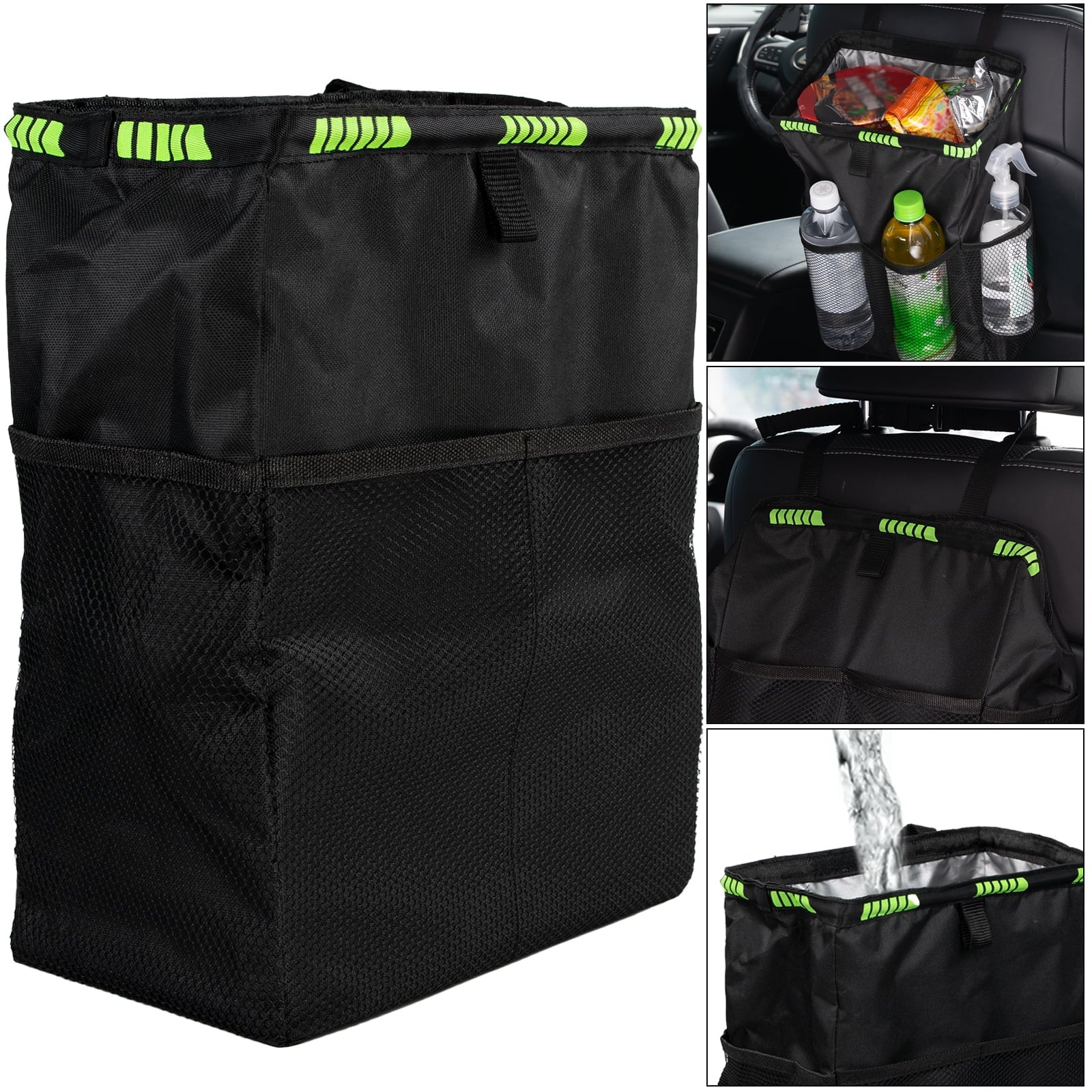 2PCS Waterproof Car Trash Can Garbage Bag with Storage Pockets Large Size Travel Back Seat Hang Organizer