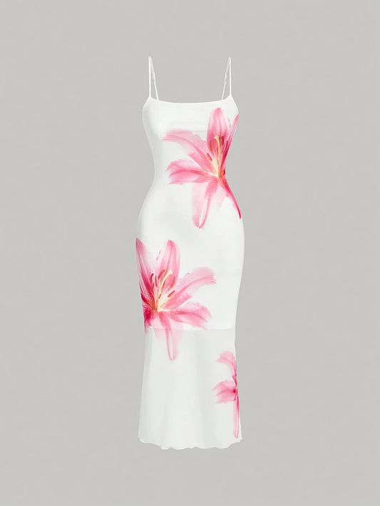 Elegant Floral Print Sundress, Resort-Style Dress