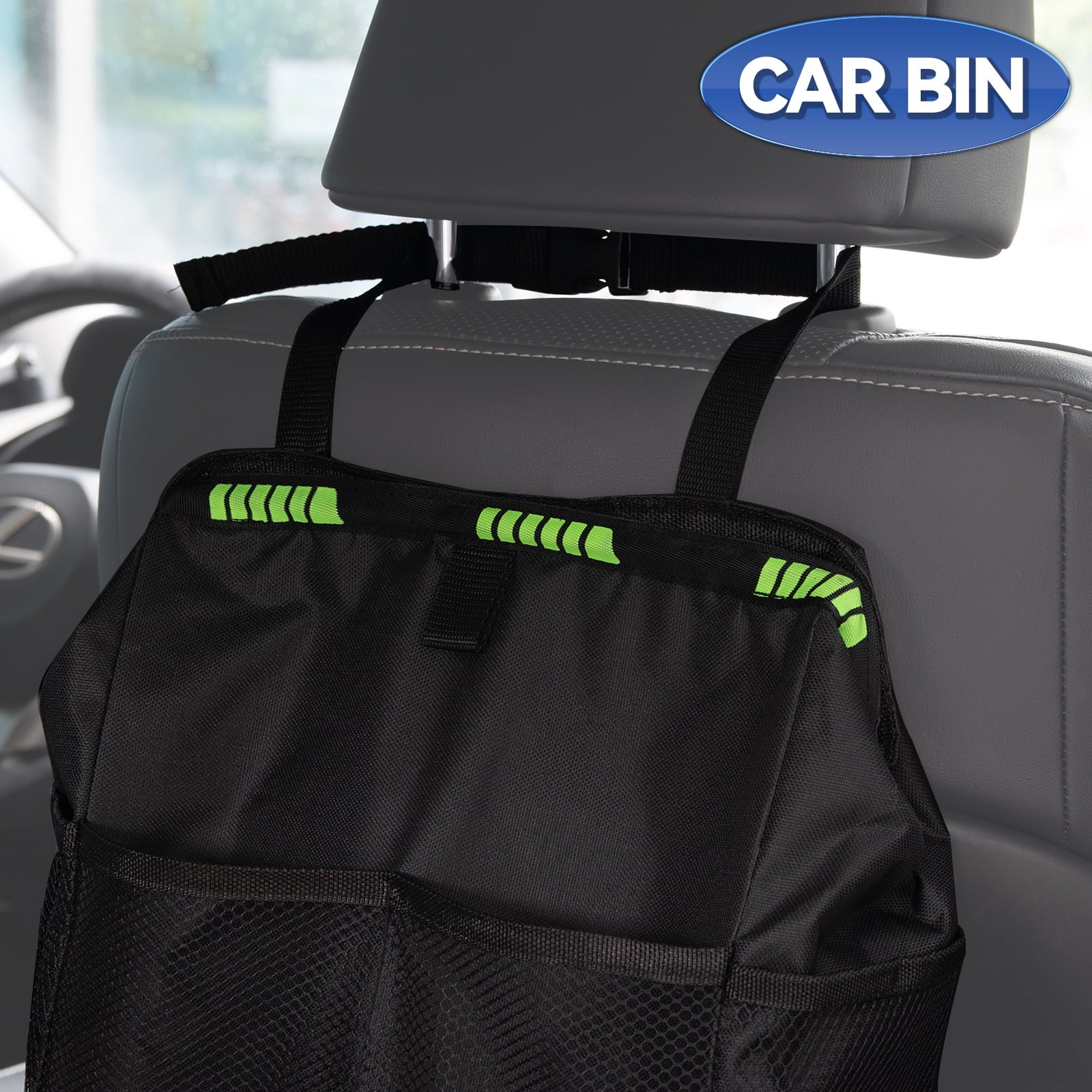 2PCS Waterproof Car Trash Can Garbage Bag with Storage Pockets Large Size Travel Back Seat Hang Organizer