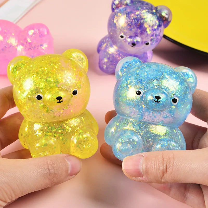 Fidget Bear Toy Squishys Glitter Gummy Bear Needoh Small Cute Animal anti Stress Fidget Splat Decompressions Vent Squeeze Toy