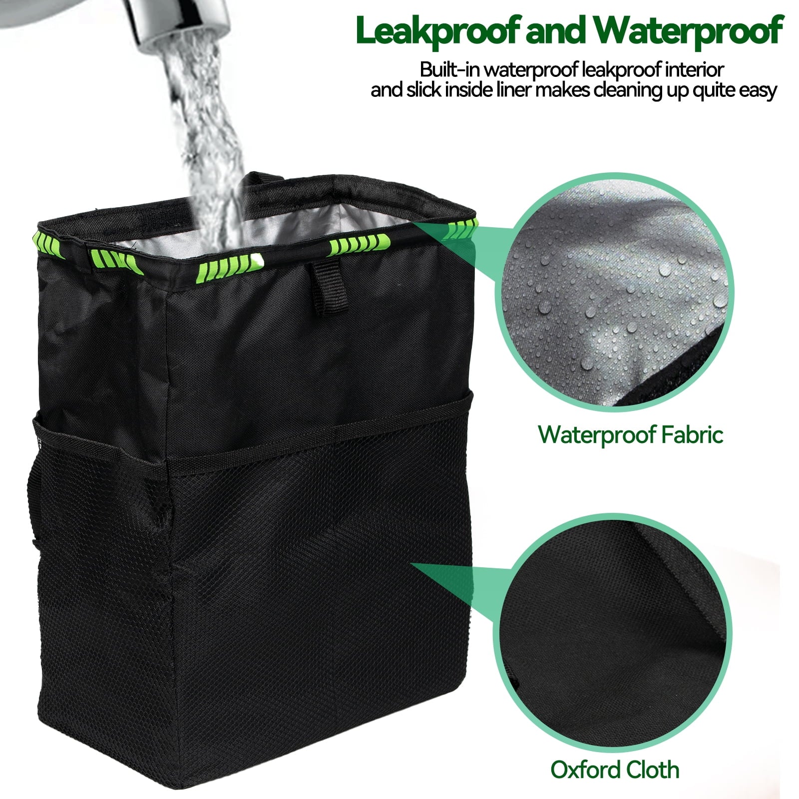 2PCS Waterproof Car Trash Can Garbage Bag with Storage Pockets Large Size Travel Back Seat Hang Organizer