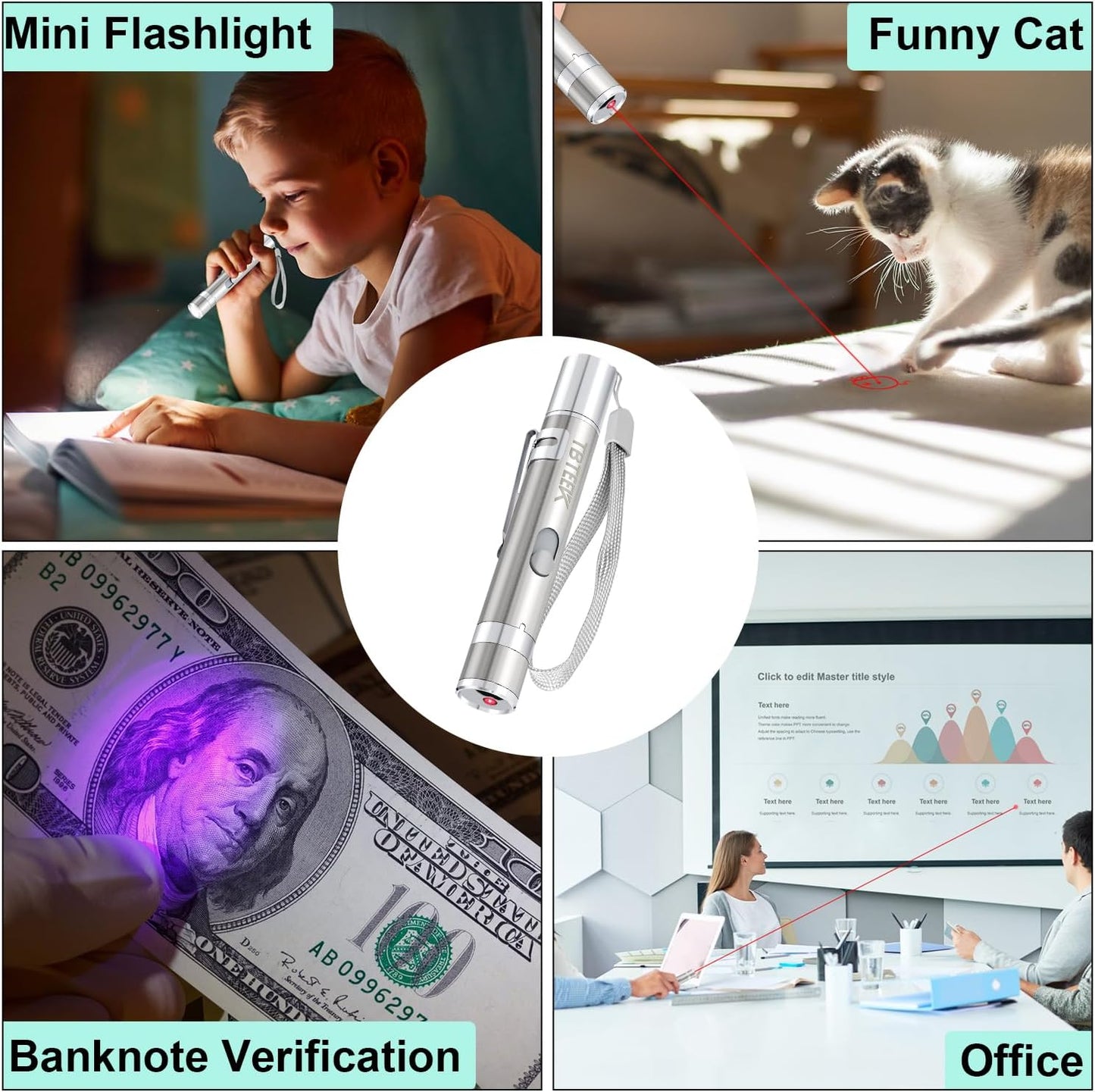 Cat Toys, USB Rechargeable Kitten Toy, 3 Light Modes & 5 Adjustable Patterns, Portable Interactive Pet Dog Cat Mouse Toy for Fun Chase Play Exercise