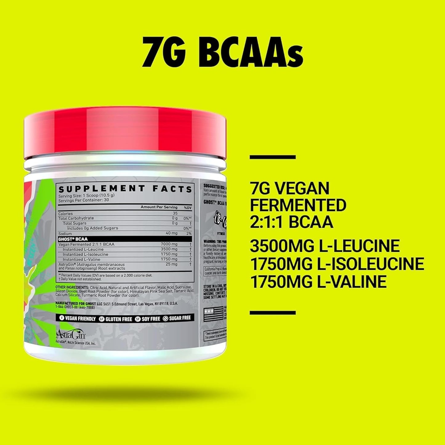 BCAA Powder Amino Acids Supplement, Kiwi Strawberry - 30 Servings - Sugar-Free Intra, Post & Pre Workout Amino Powder & Recovery Drink, 7G BCAA