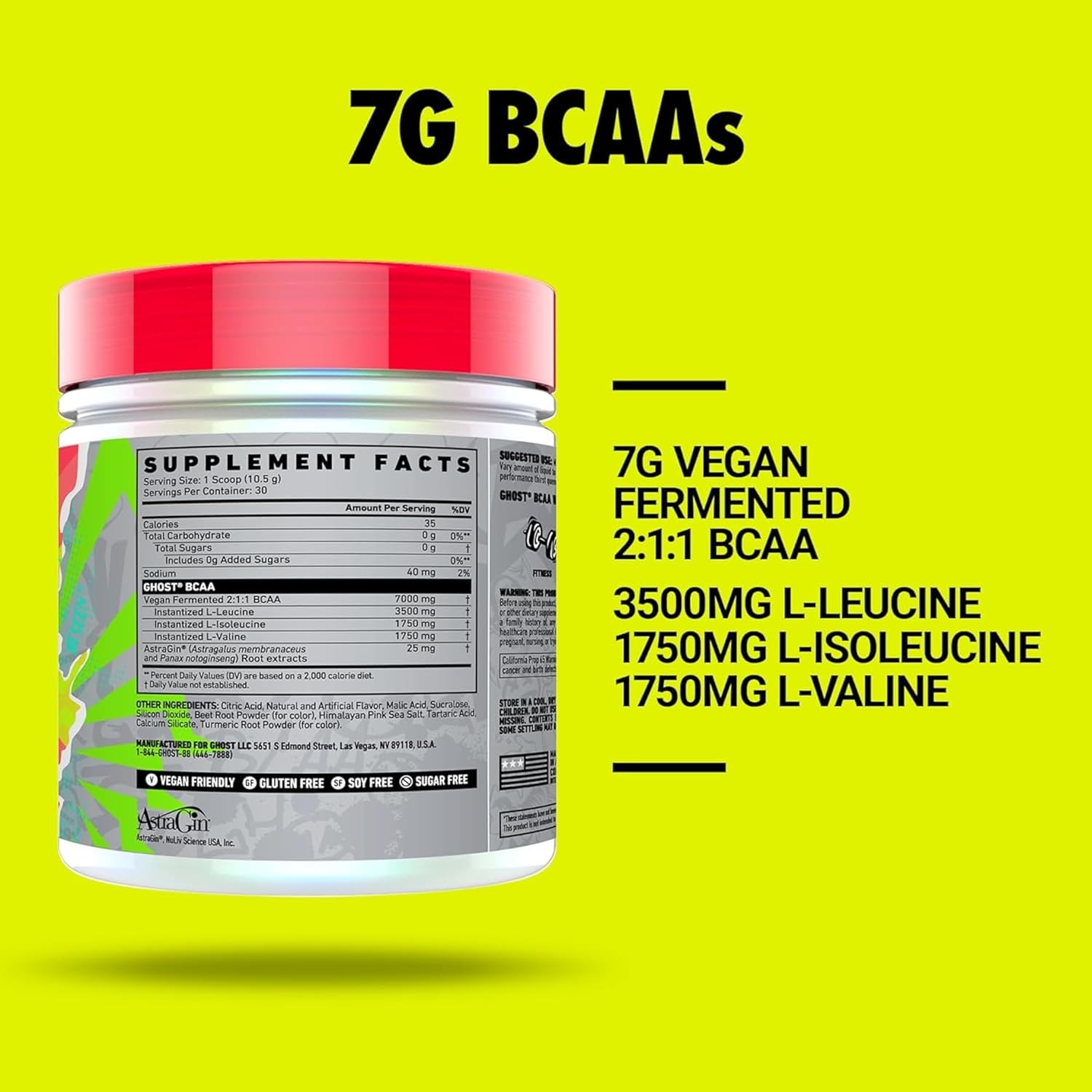 BCAA Powder Amino Acids Supplement, Kiwi Strawberry - 30 Servings - Sugar-Free Intra, Post & Pre Workout Amino Powder & Recovery Drink, 7G BCAA