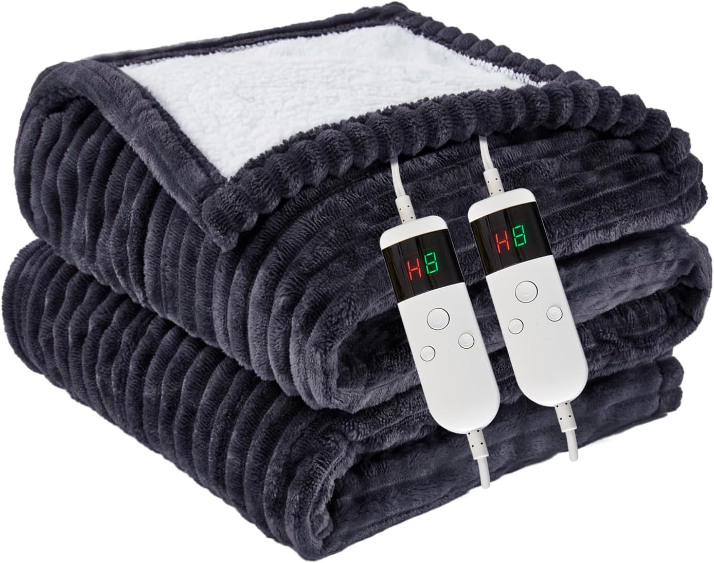 Heated Blanket Electric Throw, Soft Flannel Heating Blanket with 8 Hours Auto off 10 Fast Heating Levels Machine Washable Sherpa Heated Blanket with Overheating Protection