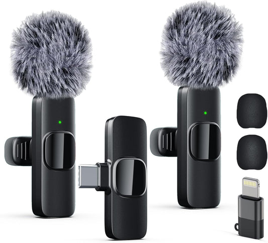 Professional Wireless Lavalier Lapel Microphone for Iphone, Ipad, Mini Video Recording Mic Forinterview Video Podcast Vlog Youtube&Livestream, Noise Reduction, Plug &Play