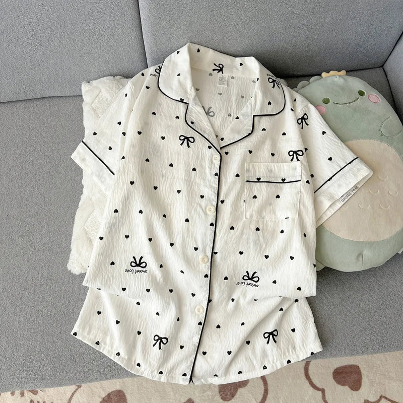 2Summer Short-Sleeve Pajama Set for Women, Comfortable and Trendy, Shorts That Can Be Worn Outside, Home Wear Set
