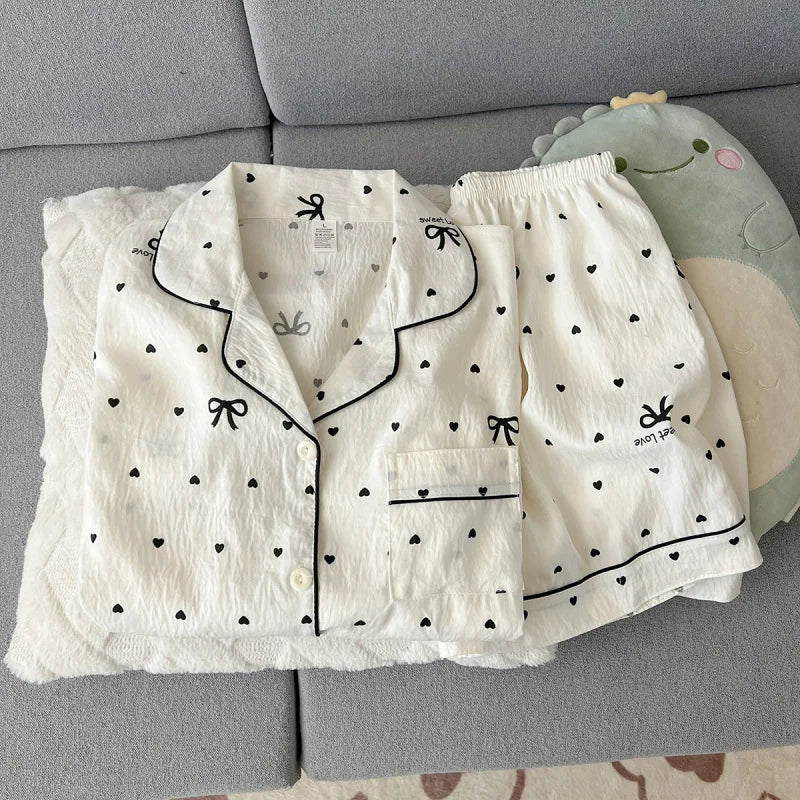 2Summer Short-Sleeve Pajama Set for Women, Comfortable and Trendy, Shorts That Can Be Worn Outside, Home Wear Set