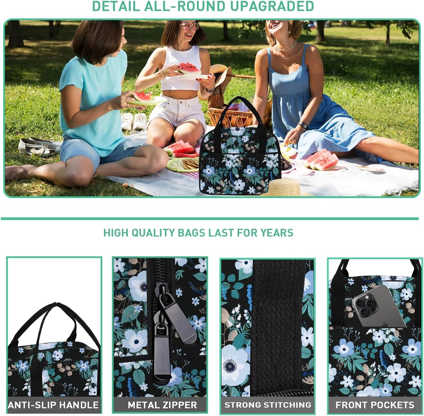 Lunch Bag,Lunch Box for Women Men,Reusable Insulated Lunch Tote,Small Leakproof Cute Lunch Cooler with High Capacity for Work,Picnic,Camping