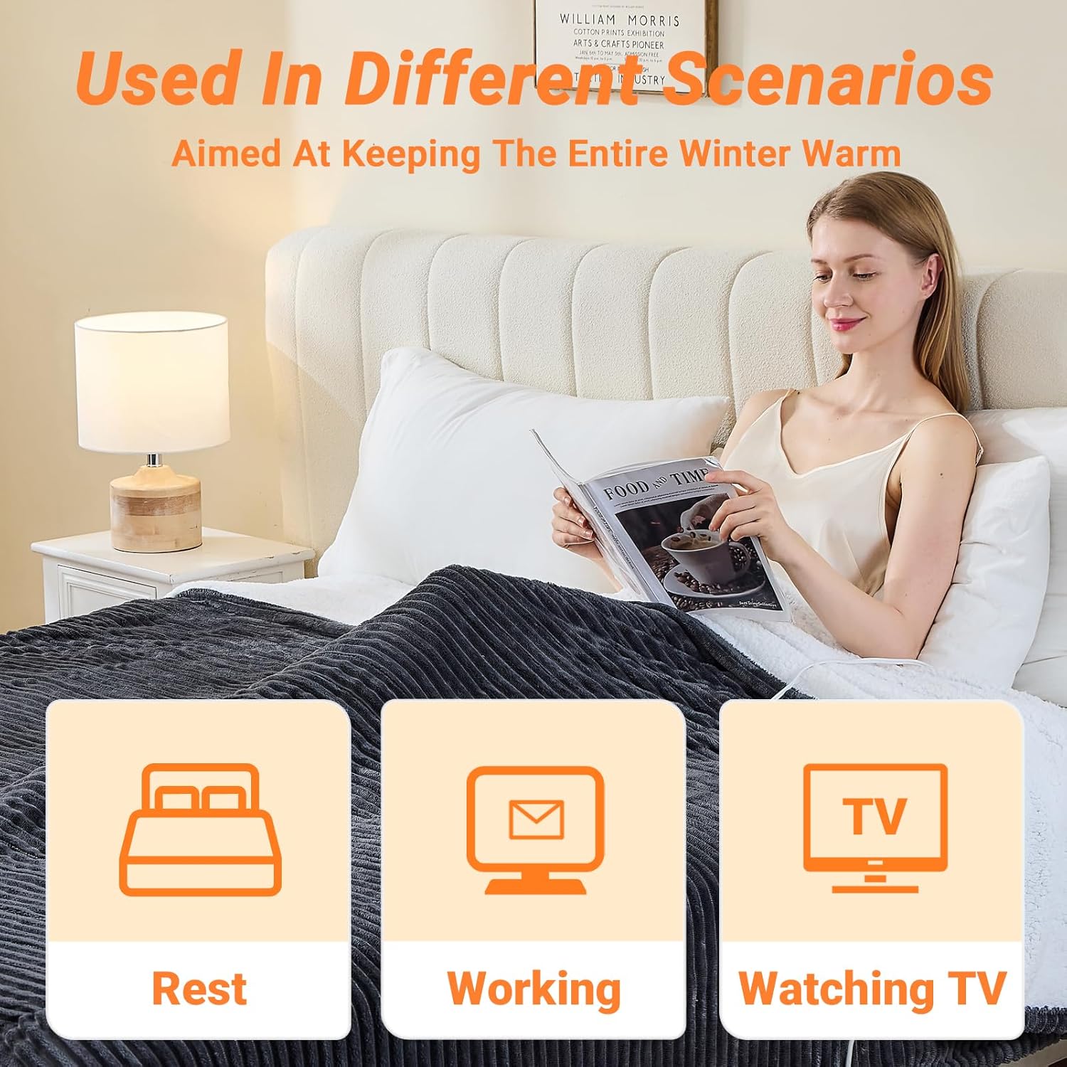 Heated Blanket Electric Throw, Soft Flannel Heating Blanket with 8 Hours Auto off 10 Fast Heating Levels Machine Washable Sherpa Heated Blanket with Overheating Protection