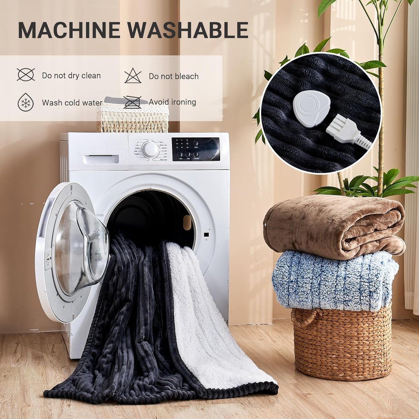 Heated Blanket Electric Throw, Soft Flannel Heating Blanket with 8 Hours Auto off 10 Fast Heating Levels Machine Washable Sherpa Heated Blanket with Overheating Protection