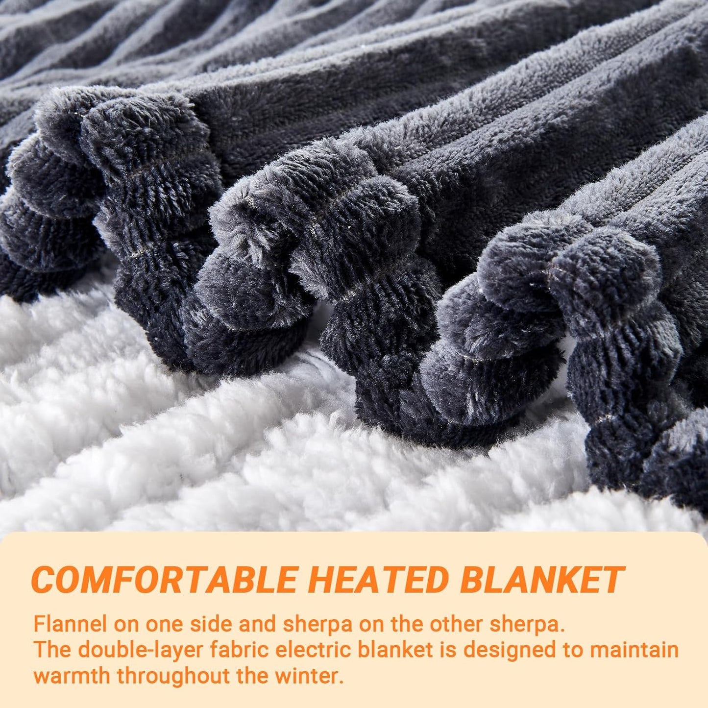 Heated Blanket Electric Throw, Soft Flannel Heating Blanket with 8 Hours Auto off 10 Fast Heating Levels Machine Washable Sherpa Heated Blanket with Overheating Protection