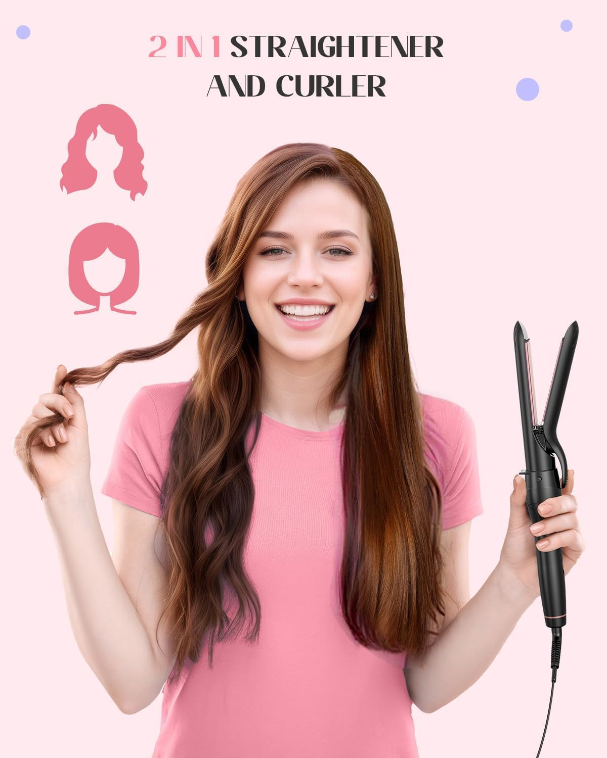 5 in 1 Curling Iron with Thermal Brush and 4 Interchangeable Ceramic Barrels(1/2 to 1 1/2 Inch), Curling Wand Set with Flat Iron, Fast Heating, Dual Voltage Hair Curler, Gifts for Women