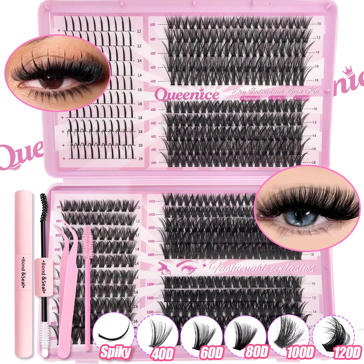 DIY Lash Extension Kit Clusters Individual Eyelashes Kit 9-16Mm with Bond and Seal Wispy Natural Mange Lashes