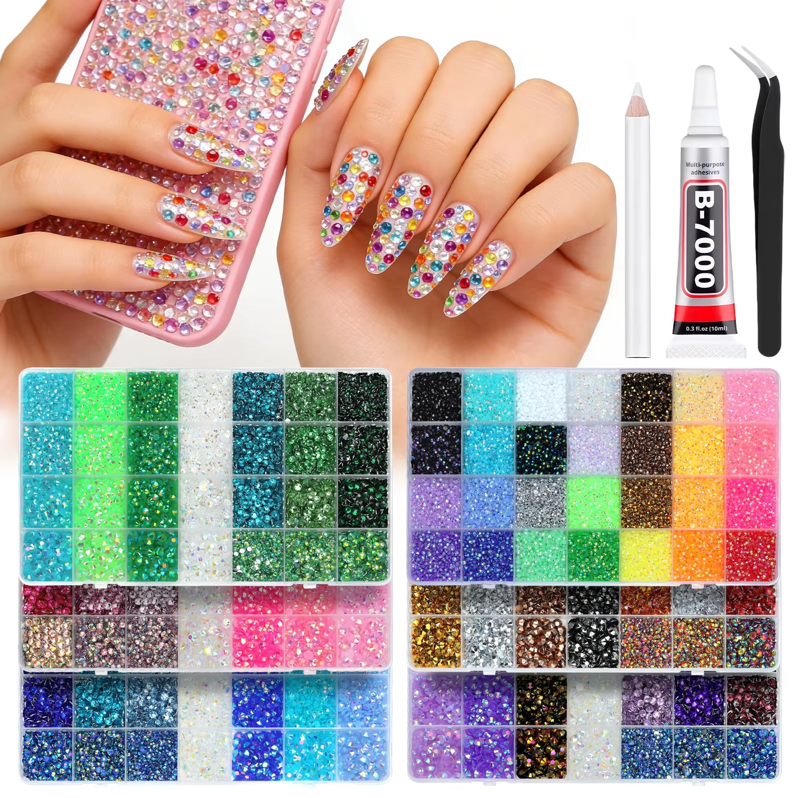28Grid 3/4/5/6Mm Mixed Color Resin Drill AB Rhinestone Set Flatback Nail Drill for Phone Clothing DIY Decoration Nails Crafts