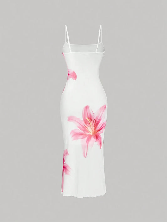 Elegant Floral Print Sundress, Resort-Style Dress