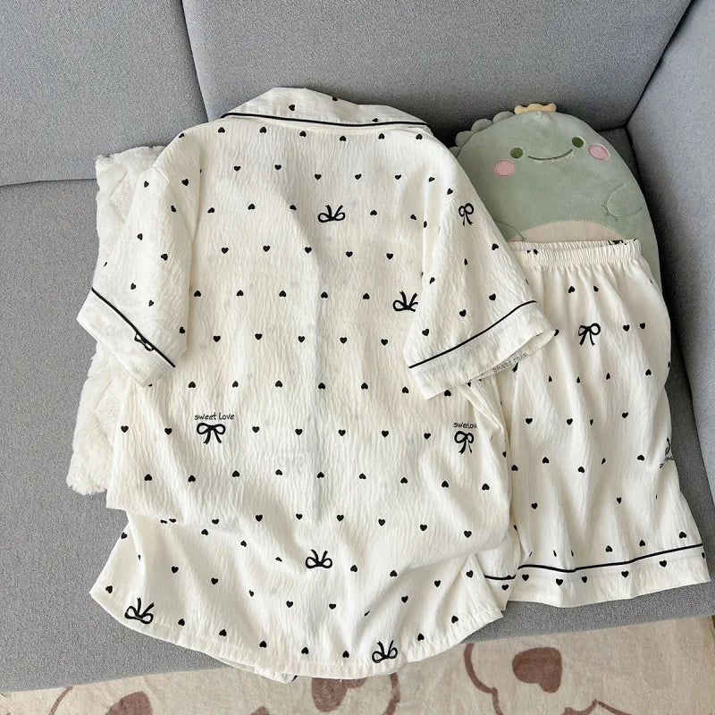 2Summer Short-Sleeve Pajama Set for Women, Comfortable and Trendy, Shorts That Can Be Worn Outside, Home Wear Set