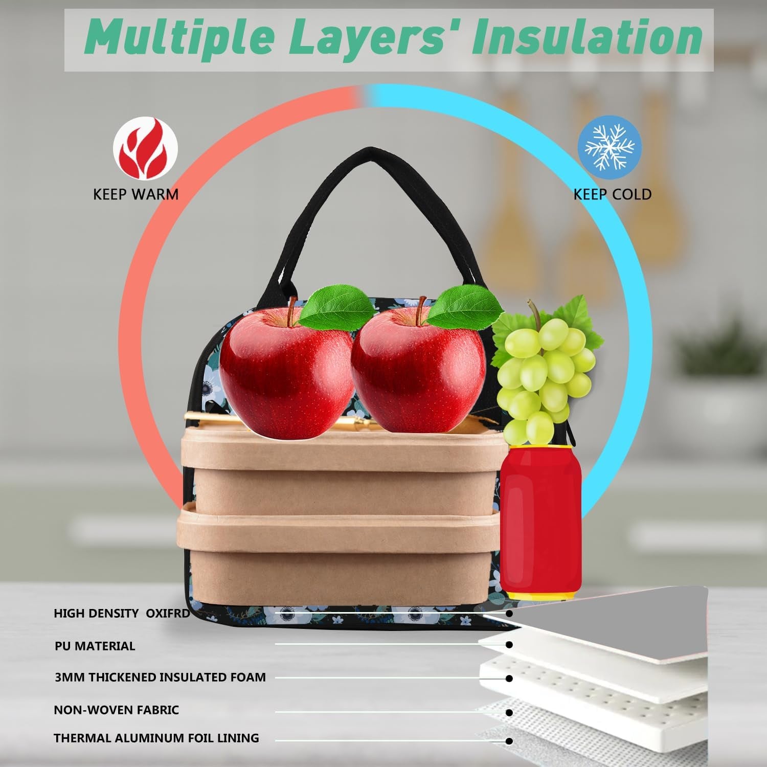 Lunch Bag,Lunch Box for Women Men,Reusable Insulated Lunch Tote,Small Leakproof Cute Lunch Cooler with High Capacity for Work,Picnic,Camping