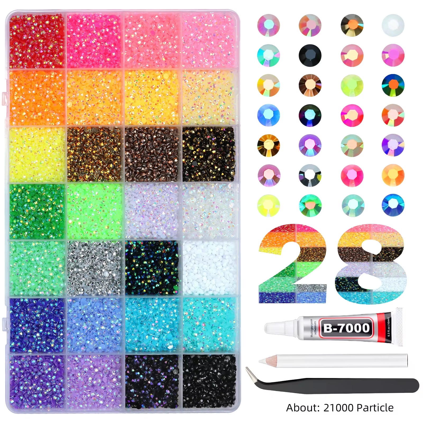 28Grid 3/4/5/6Mm Mixed Color Resin Drill AB Rhinestone Set Flatback Nail Drill for Phone Clothing DIY Decoration Nails Crafts