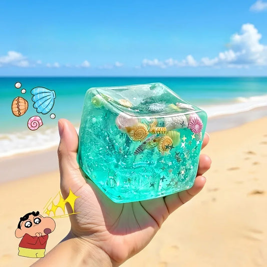 Squishy Maltose Cubes Fidget Toy Super Soft Transparent Star Squeeze Toy Ocean Sensory Anti-Stress Toy for Friend Christmas Gift