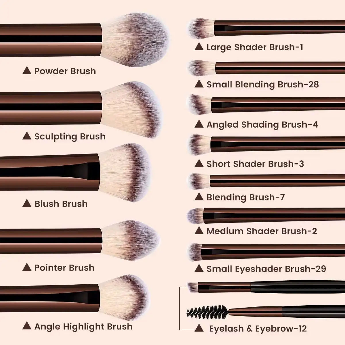 13PCS Makeup Brush Set Foundation Concealer Powder Eyeshadow Blush Brush Kabuki Blending Cosmetic Beauty Tool for Face