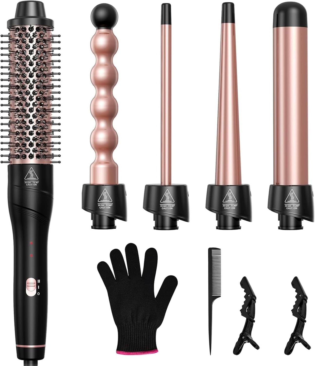 5 in 1 Curling Iron with Thermal Brush and 4 Interchangeable Ceramic Barrels(1/2 to 1 1/2 Inch), Curling Wand Set with Flat Iron, Fast Heating, Dual Voltage Hair Curler, Gifts for Women