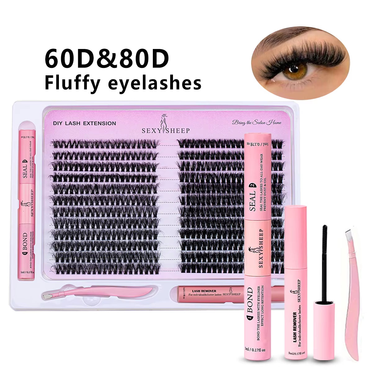 DIY Lash Extension Kit 480Pcs Individual Lashes Cluster Mix 40D 60D 60D 80D with Lash Bond and Seal and Remover,Tweezers
