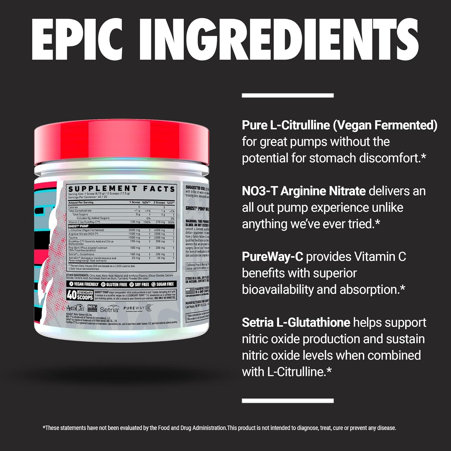 Pump Nitric Oxide Powder, Pineapple - 40 Servings - Sugar-Free & Stim-Free Pre-Workout Supplements - L-Citrulline, Arginine Nitrate & L-Glutathione - Soy & Gluten-Free, Vegan