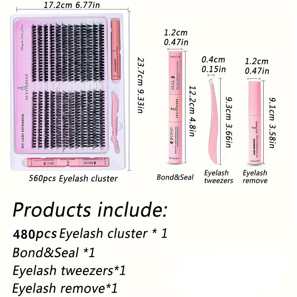 DIY Lash Extension Kit 480Pcs Individual Lashes Cluster Mix 40D 60D 60D 80D with Lash Bond and Seal and Remover,Tweezers
