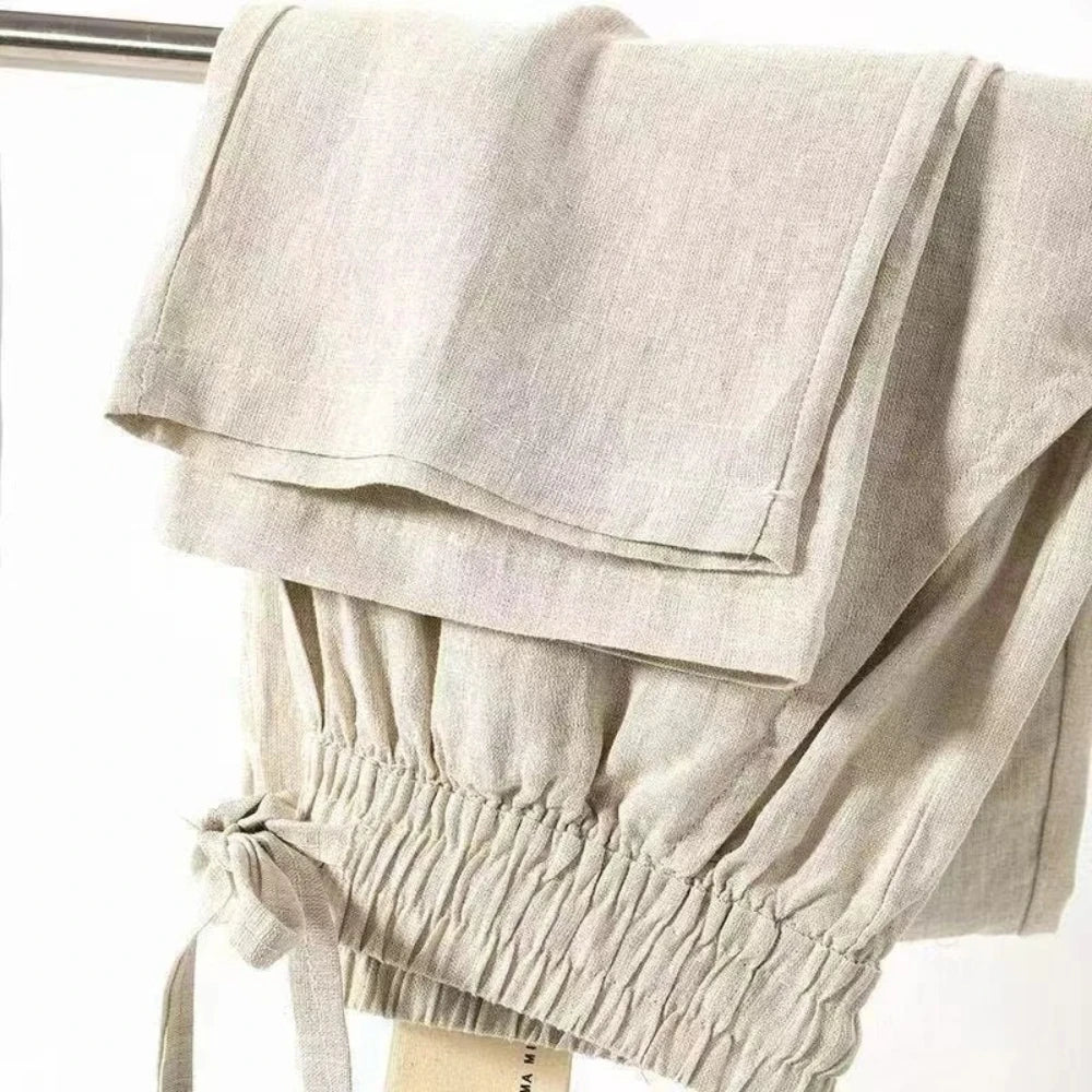 Men'S Cotton Linen Pants Solid Color Simple Style Breathable Lightwieght Elastic Waist Straight Leg Male Casual Cozy Trousers