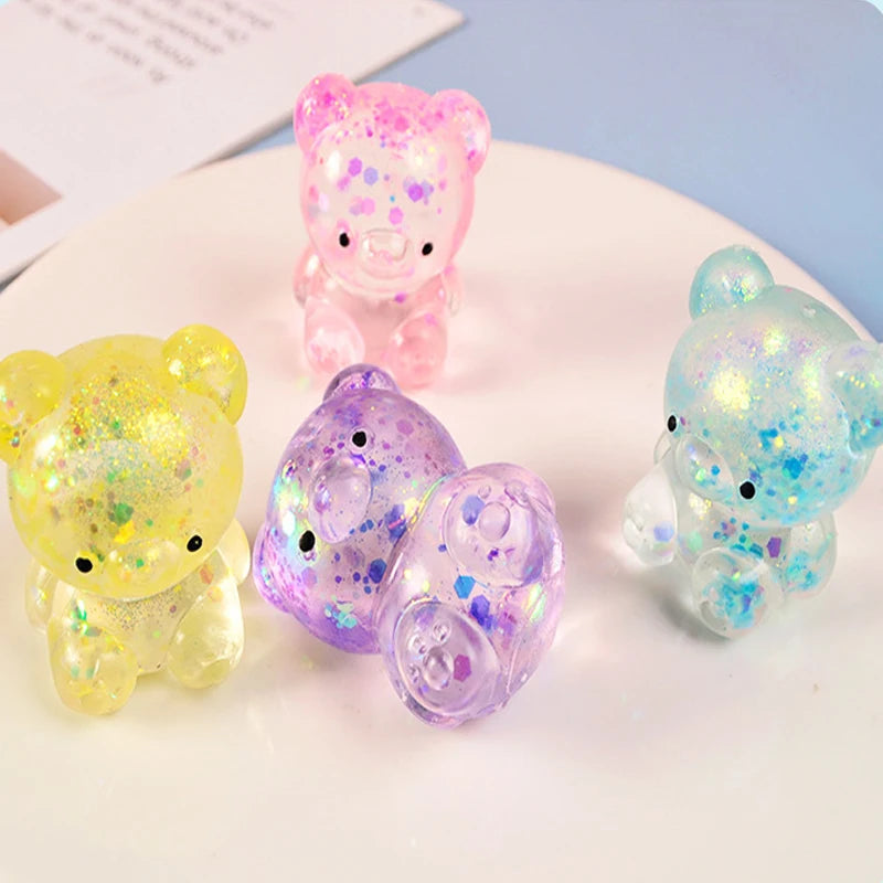 Fidget Bear Toy Squishys Glitter Gummy Bear Needoh Small Cute Animal anti Stress Fidget Splat Decompressions Vent Squeeze Toy