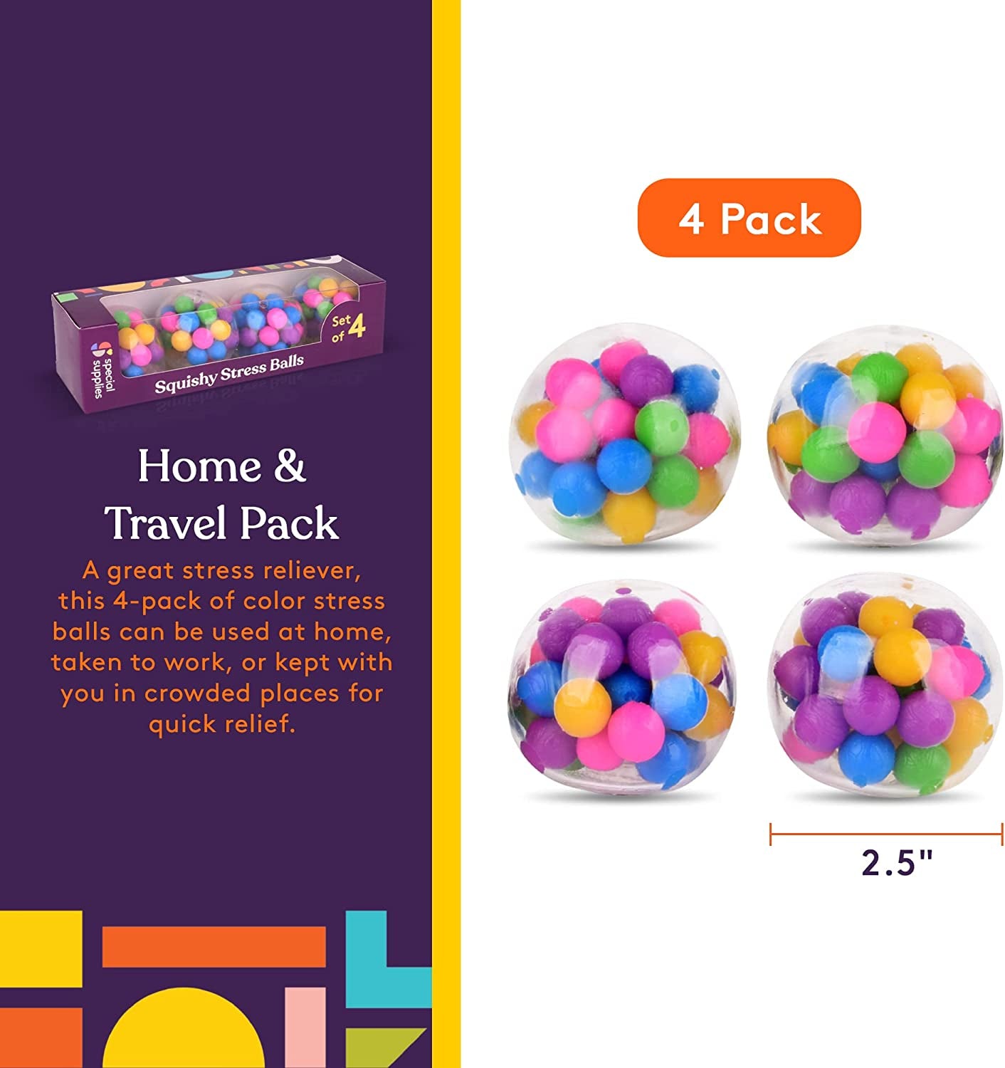 Sensory Squishy Stress Balls, Squeeze, Color Sensory Toy - Relieve Tension, Stress - Home, Travel and Office Use - Fun for Kids and Adults (Style 2)