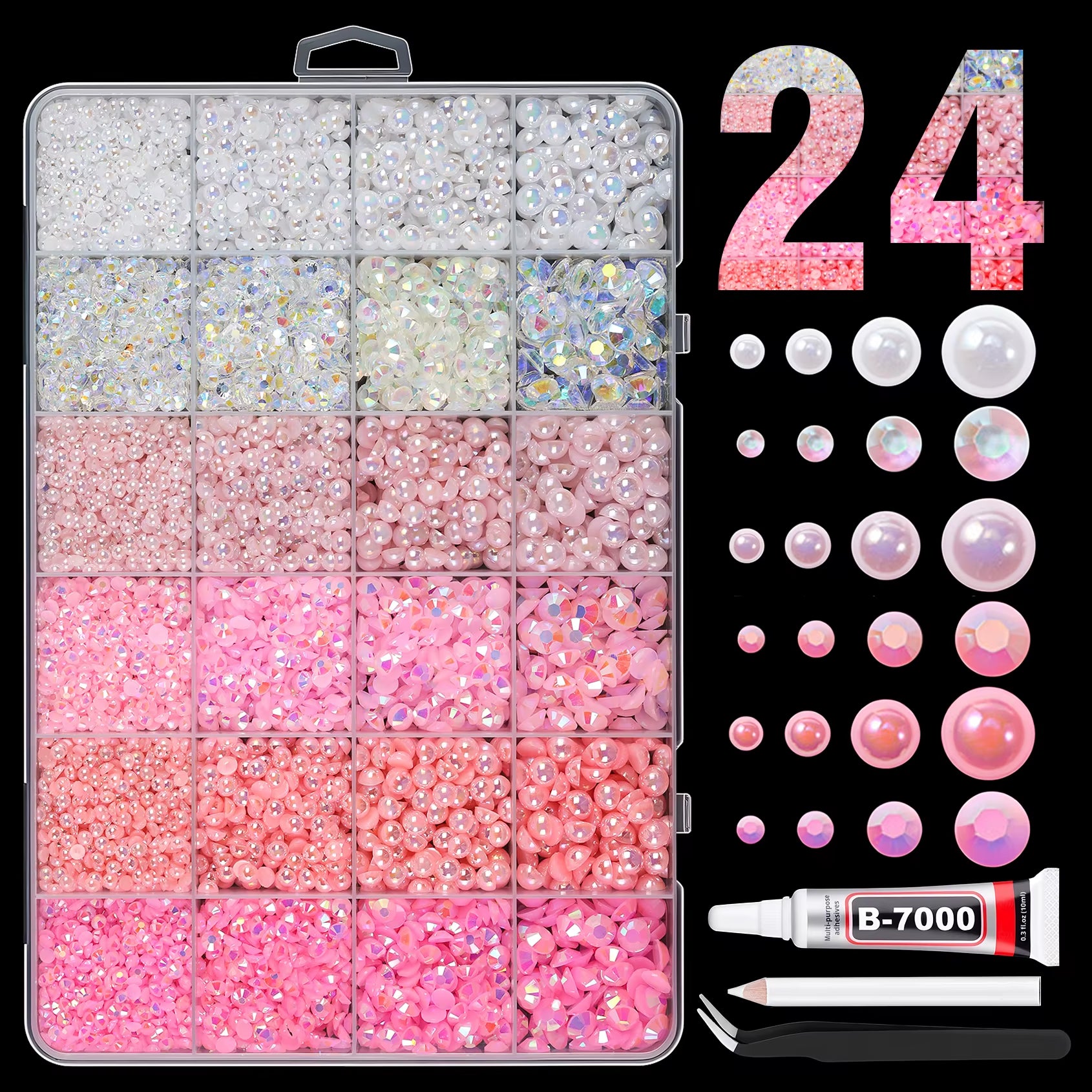 28Grid 3/4/5/6Mm Mixed Color Resin Drill AB Rhinestone Set Flatback Nail Drill for Phone Clothing DIY Decoration Nails Crafts