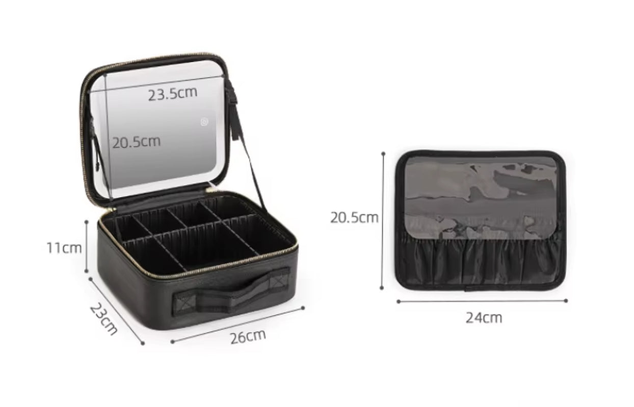 Portable Storage Bag Large Capacity Travel Cosmetic Makeup Bag with 3 in 1 LED Light Mirror