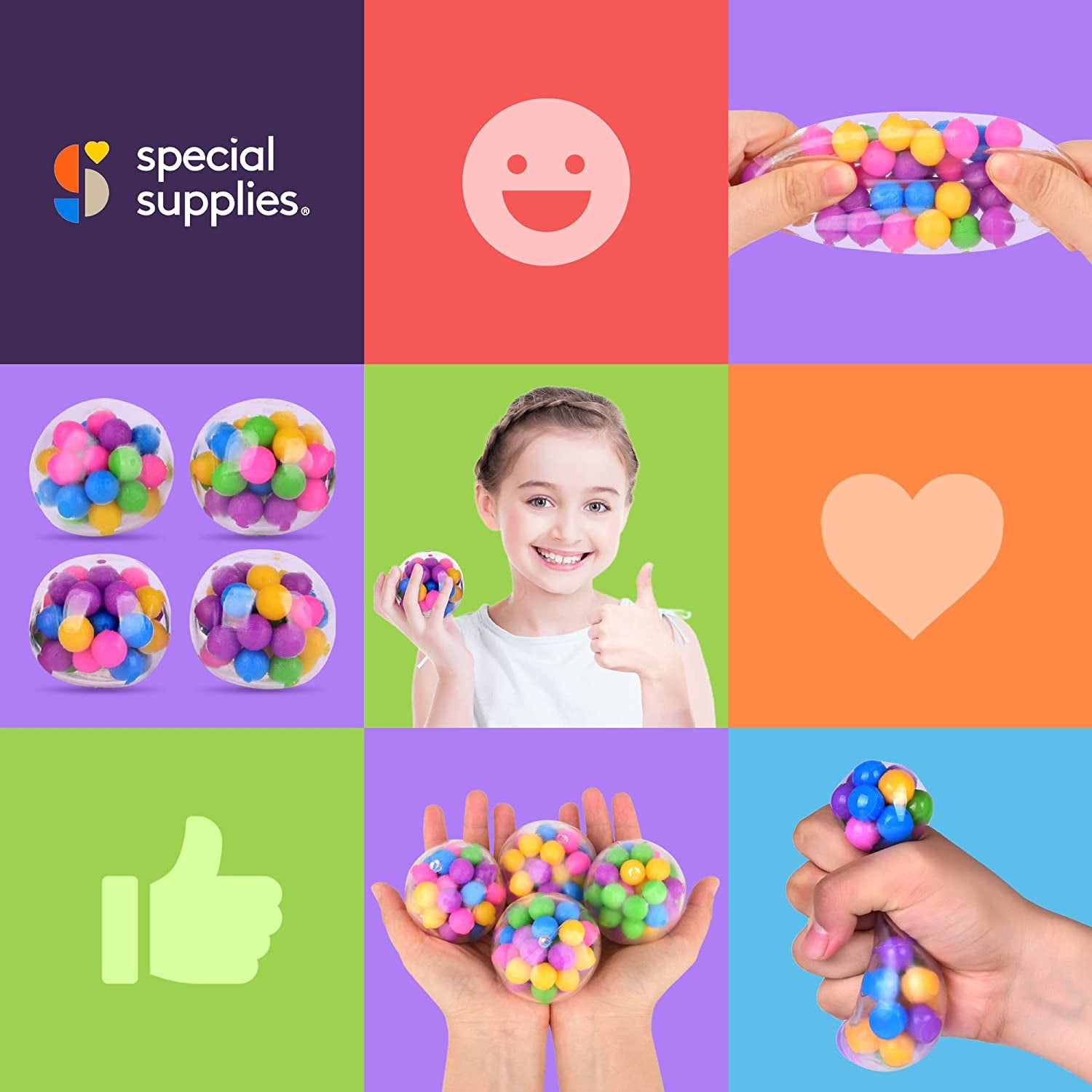 Sensory Squishy Stress Balls, Squeeze, Color Sensory Toy - Relieve Tension, Stress - Home, Travel and Office Use - Fun for Kids and Adults (Style 2)