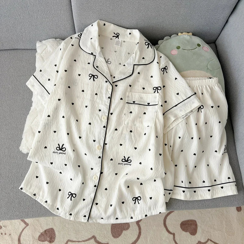 2Summer Short-Sleeve Pajama Set for Women, Comfortable and Trendy, Shorts That Can Be Worn Outside, Home Wear Set