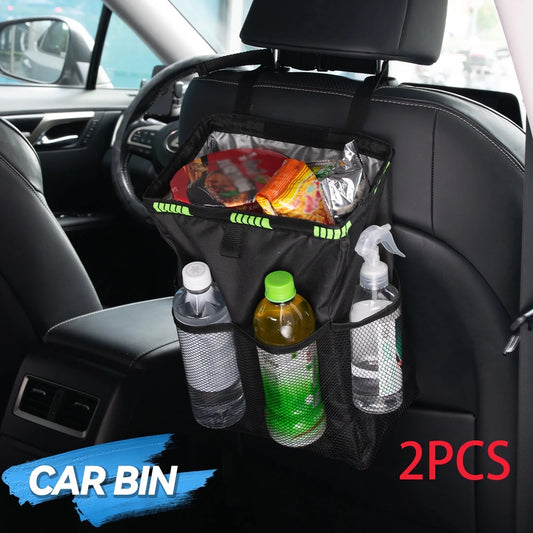 2PCS Waterproof Car Trash Can Garbage Bag with Storage Pockets Large Size Travel Back Seat Hang Organizer