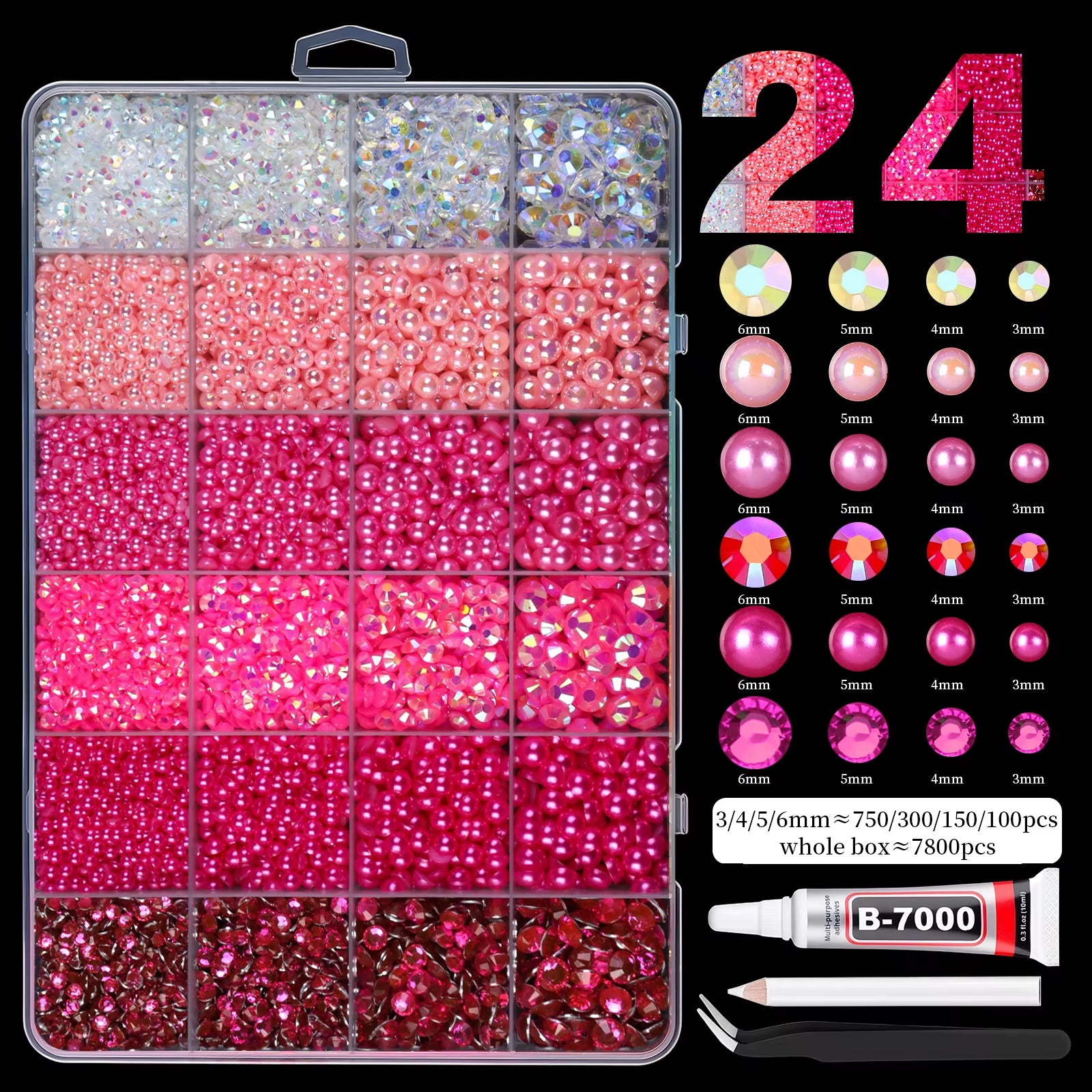 28Grid 3/4/5/6Mm Mixed Color Resin Drill AB Rhinestone Set Flatback Nail Drill for Phone Clothing DIY Decoration Nails Crafts